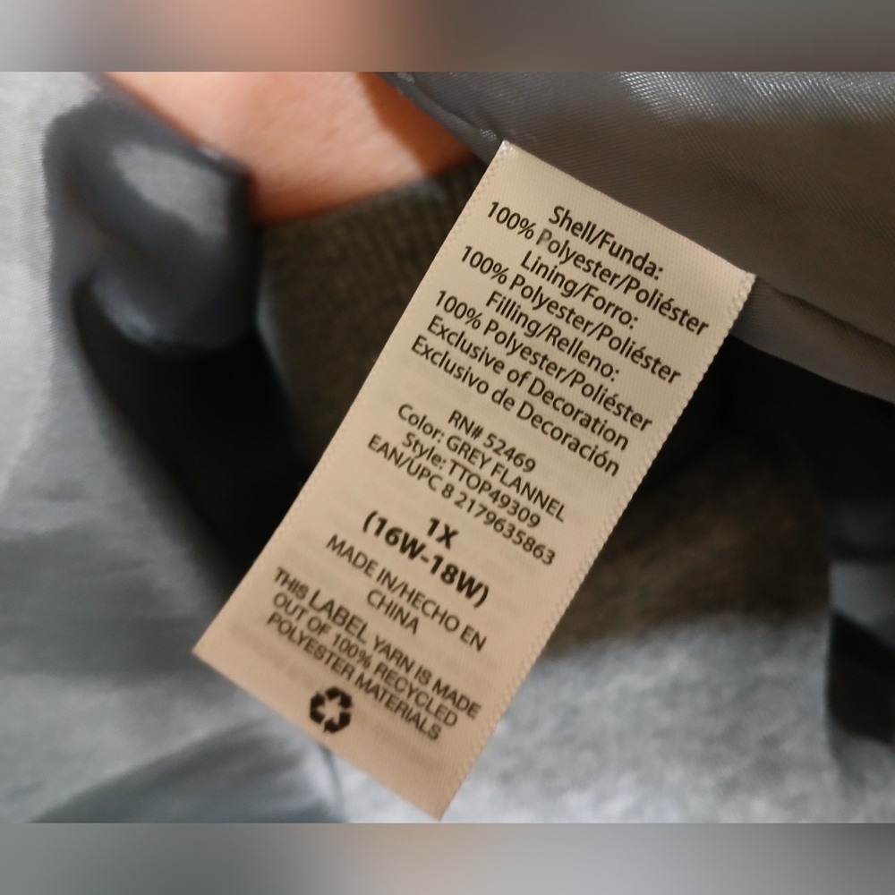 Like New Women's 1X Gray Bibbed Polyfill Coat Hooded Insulated Outdoor Winter - Picture 7 of 7